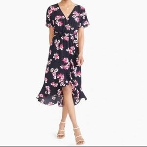 J. CREW floral faux wrap dress navy blue pink sz medium